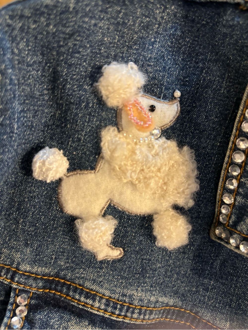 Quacker Factory XL Denim Poodle and Rhinestone Jean Jacket - Picture 6 of 13